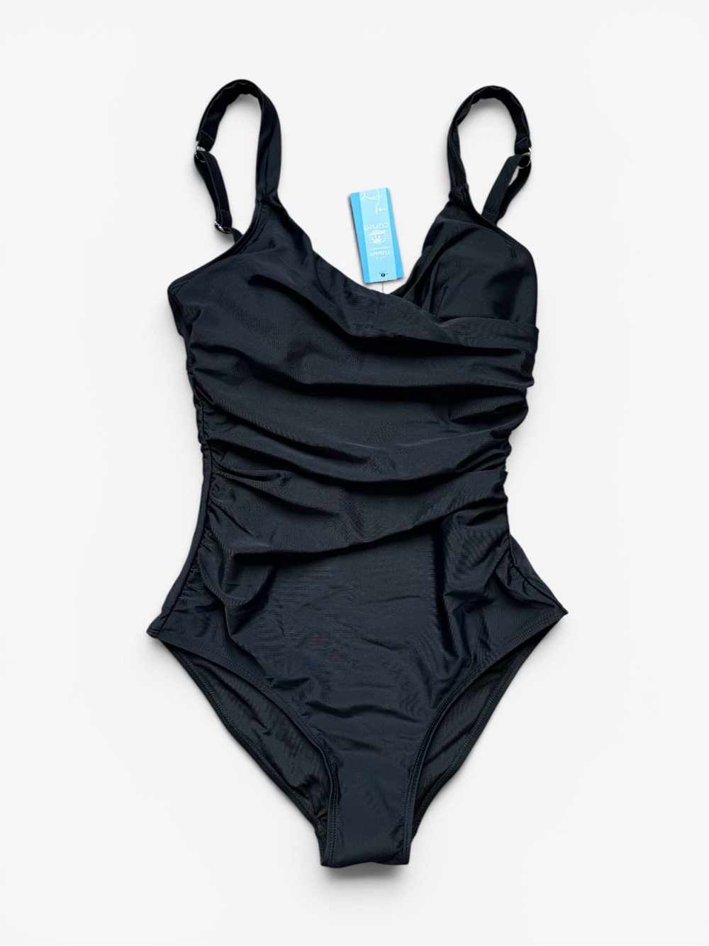 CUPSHE Retro Tummy Control One Piece Swimsuit S‎ Black Ruched Swim